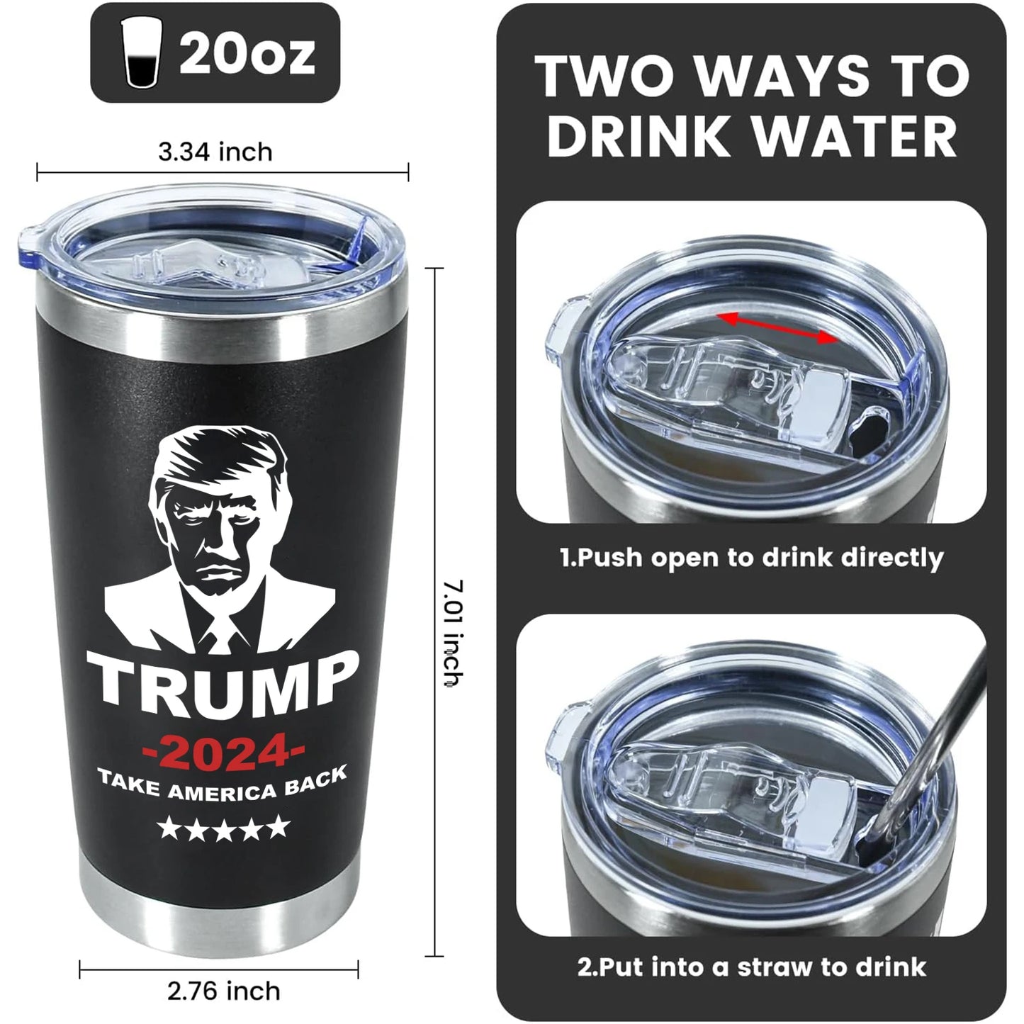 1Pcs 20 Oz Trump 2024 Mug Coffee Tumbler with Lid and Straw, Donald Trump Merchandise, 20Oz Stainless Steel Travel Coffee Cup