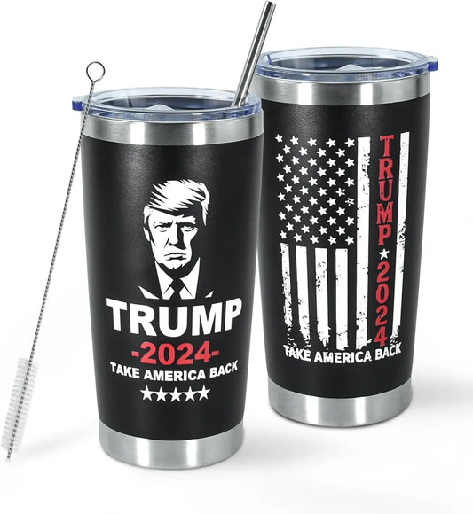 1Pcs 20 Oz Trump 2024 Mug Coffee Tumbler with Lid and Straw, Donald Trump Merchandise, 20Oz Stainless Steel Travel Coffee Cup