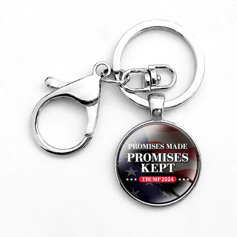 Trump 2024 Keychain with Clasp Classic round Glass Pendant Key Holder Keyring for Men Women